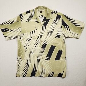 Tommy Bahama Silk Palm Leaf Camp Shirt Mens Small Green Black Tropical Button Up